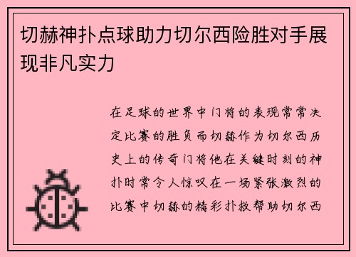 切赫神扑点球助力切尔西险胜对手展现非凡实力