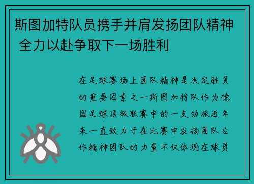 斯图加特队员携手并肩发扬团队精神 全力以赴争取下一场胜利